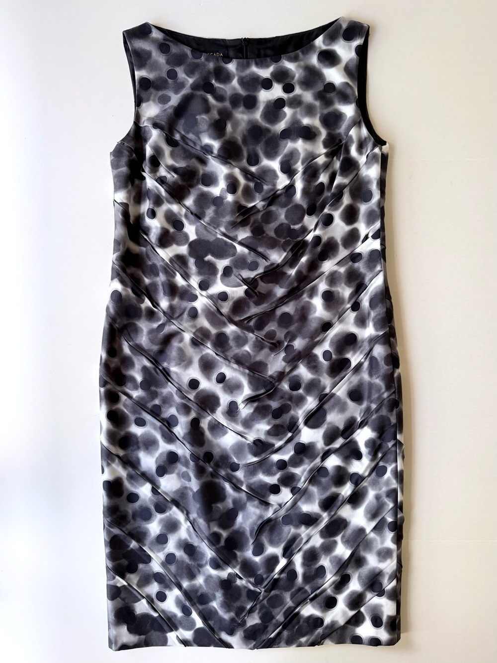 Escada Silk Abstract Sleeveless Sheath Dress w/Origami Pleating 40 EU 10 US